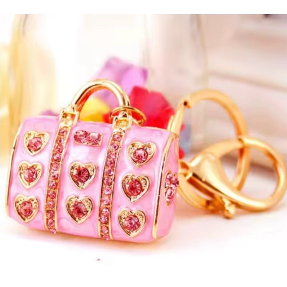 Pink Heart-Embellished Women's Bag charm or key chain